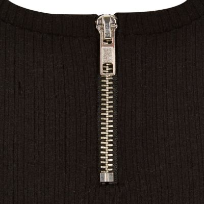 Girls black branded zip crop top